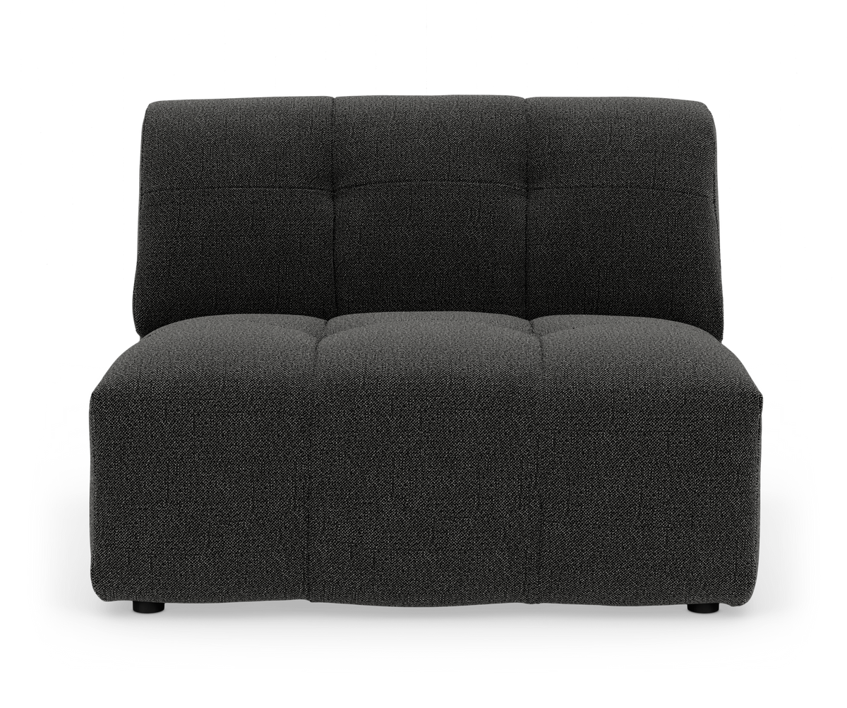Mørkegrå modulsofa uden armlæn, set forfra.