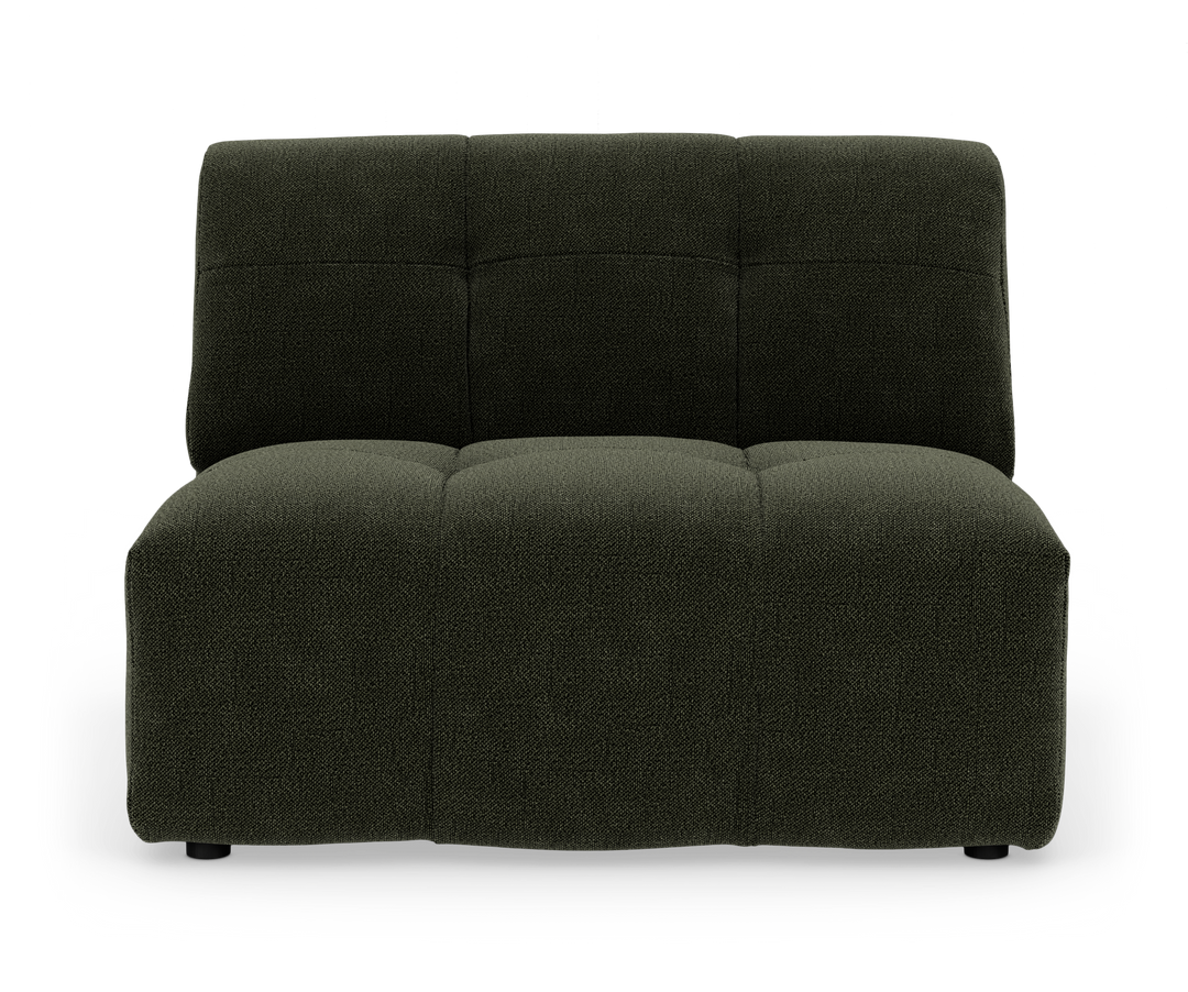 Mørkegrøn modulsofa uden armlæn set forfra på hvid baggrund.