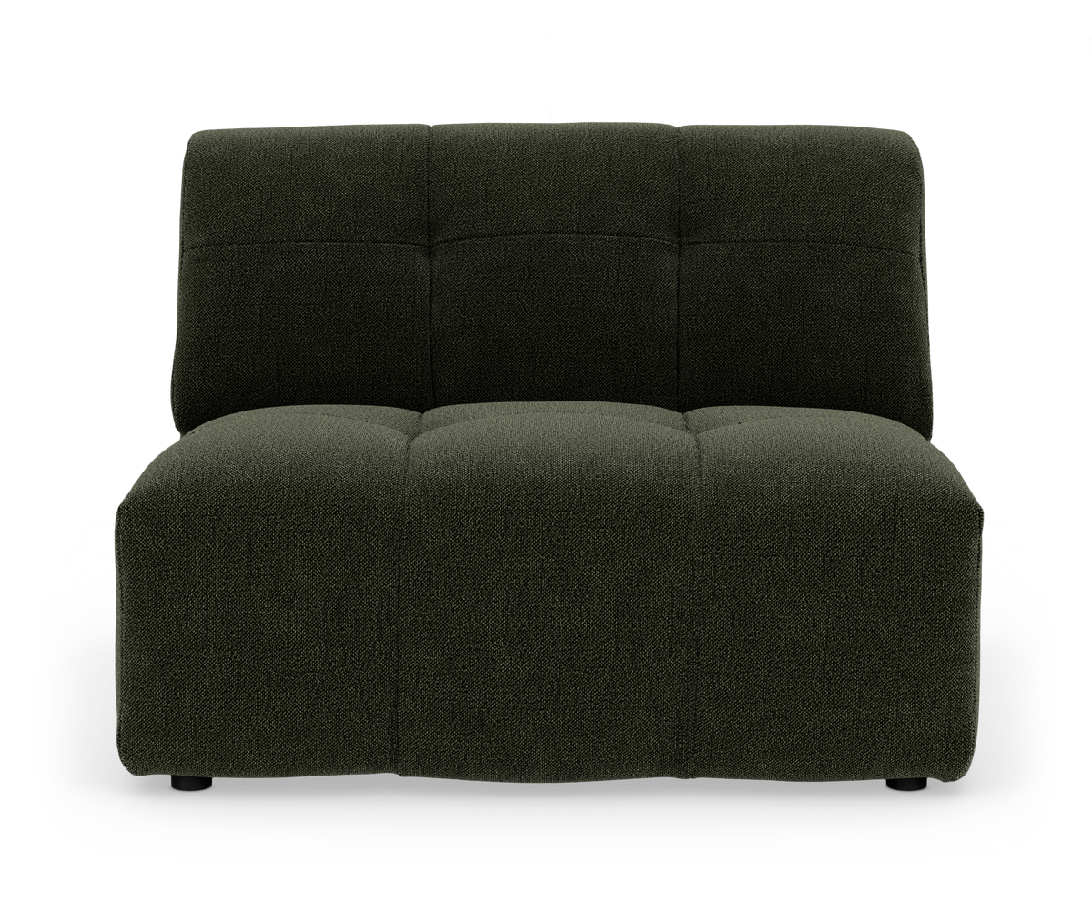 Mørkegrøn modulsofa uden armlæn set forfra på hvid baggrund.