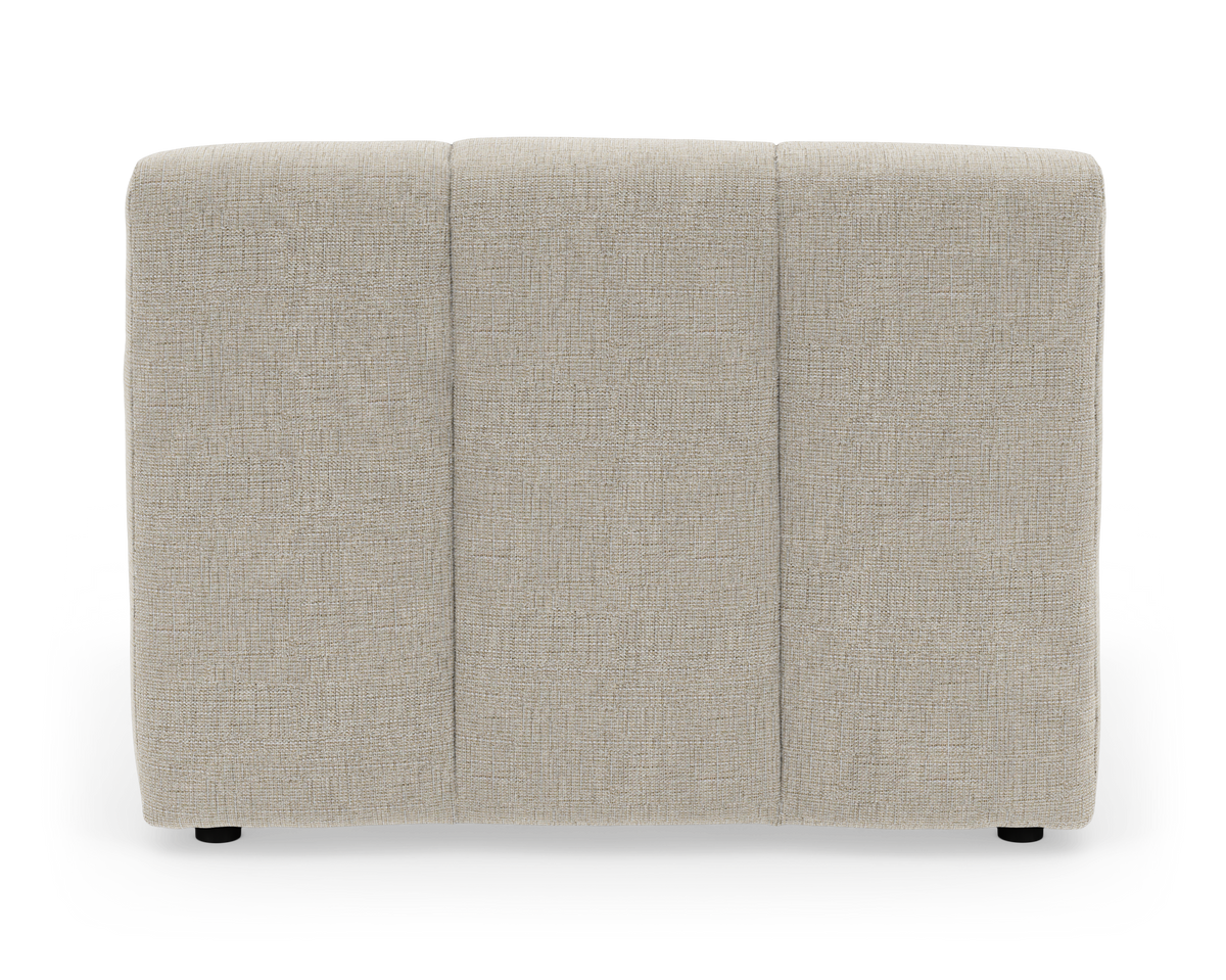 Beige modulsofa rygelement med tre lodrette sømme, fritstående på hvid baggrund.