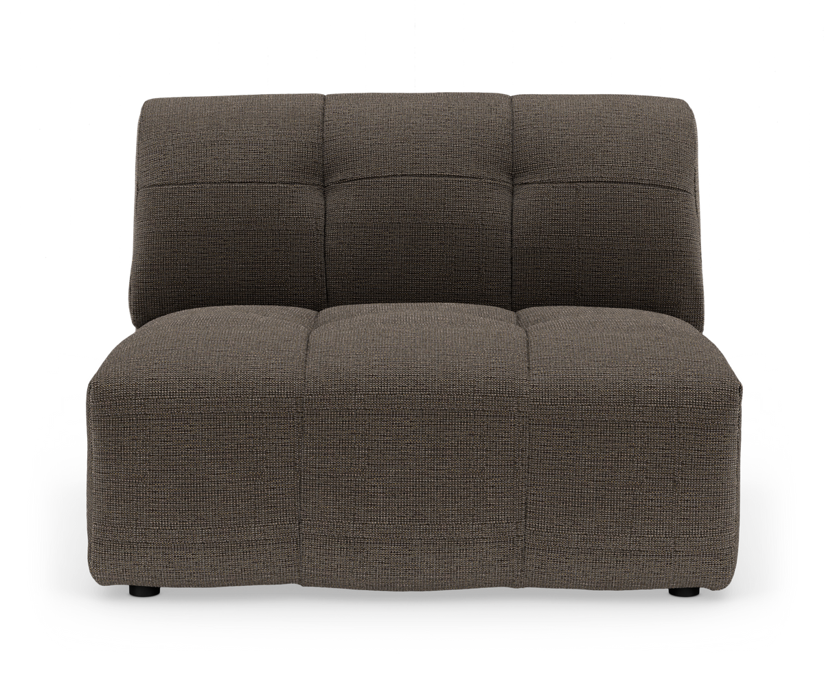 Brun modulsofa uden armlæn i struktureret stof, isoleret mod hvid baggrund.