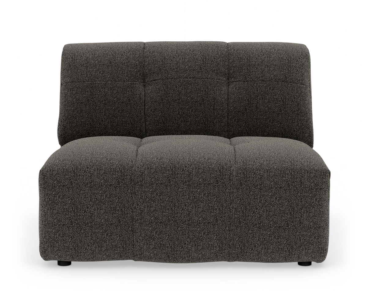 Mørkegrå modulsofa uden armlæn set forfra, frilagt på hvid baggrund.