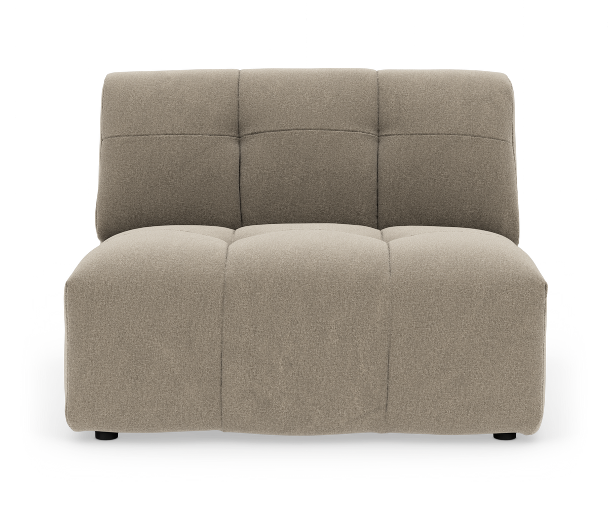 Beige modulsofa uden armlæn i frontvisning mod hvid baggrund.