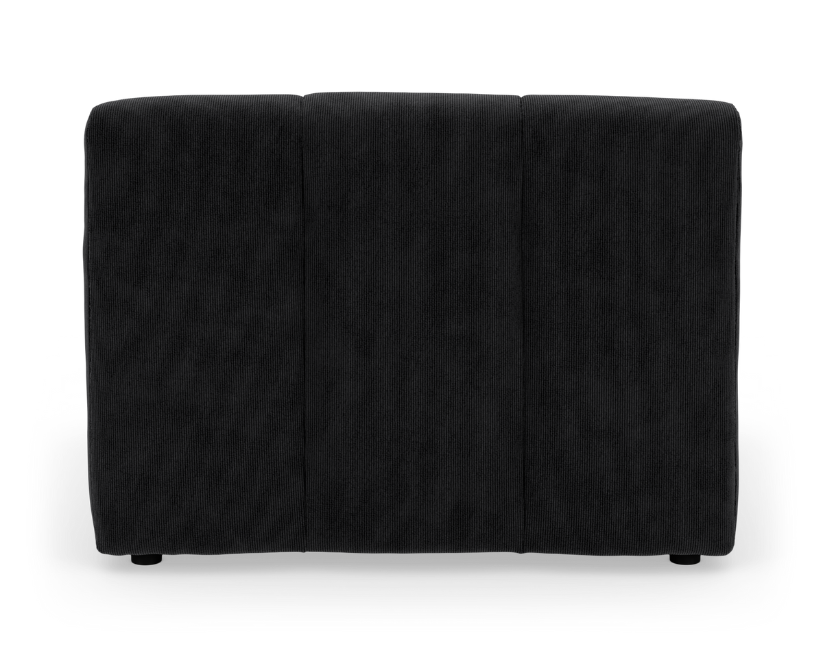 Sort modulsofa set lige bagfra i studie, frilagt på hvid baggrund.