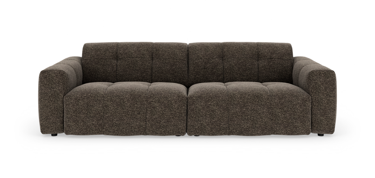 Brun modulsofa med bløde, afrundede former på hvid baggrund.
