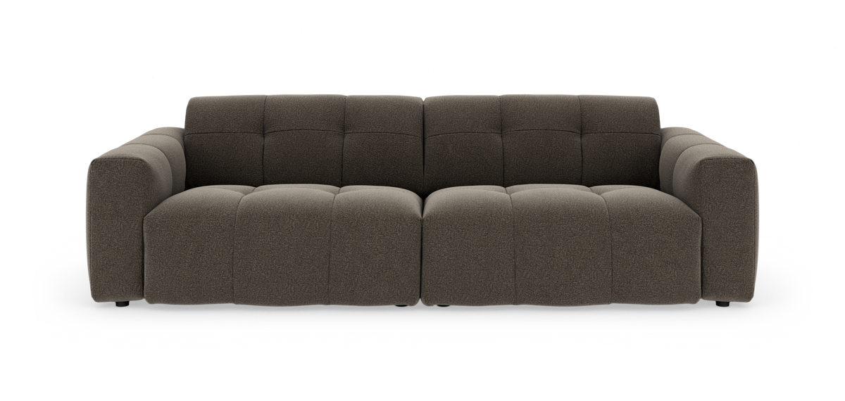 Mørkebrun modulsofa set forfra på hvid baggrund.