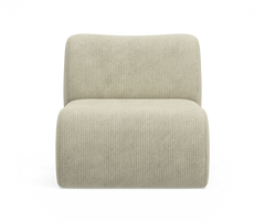 Beige ribbet armløs loungestol/modul i fløjl, fritlagt frontvisning.