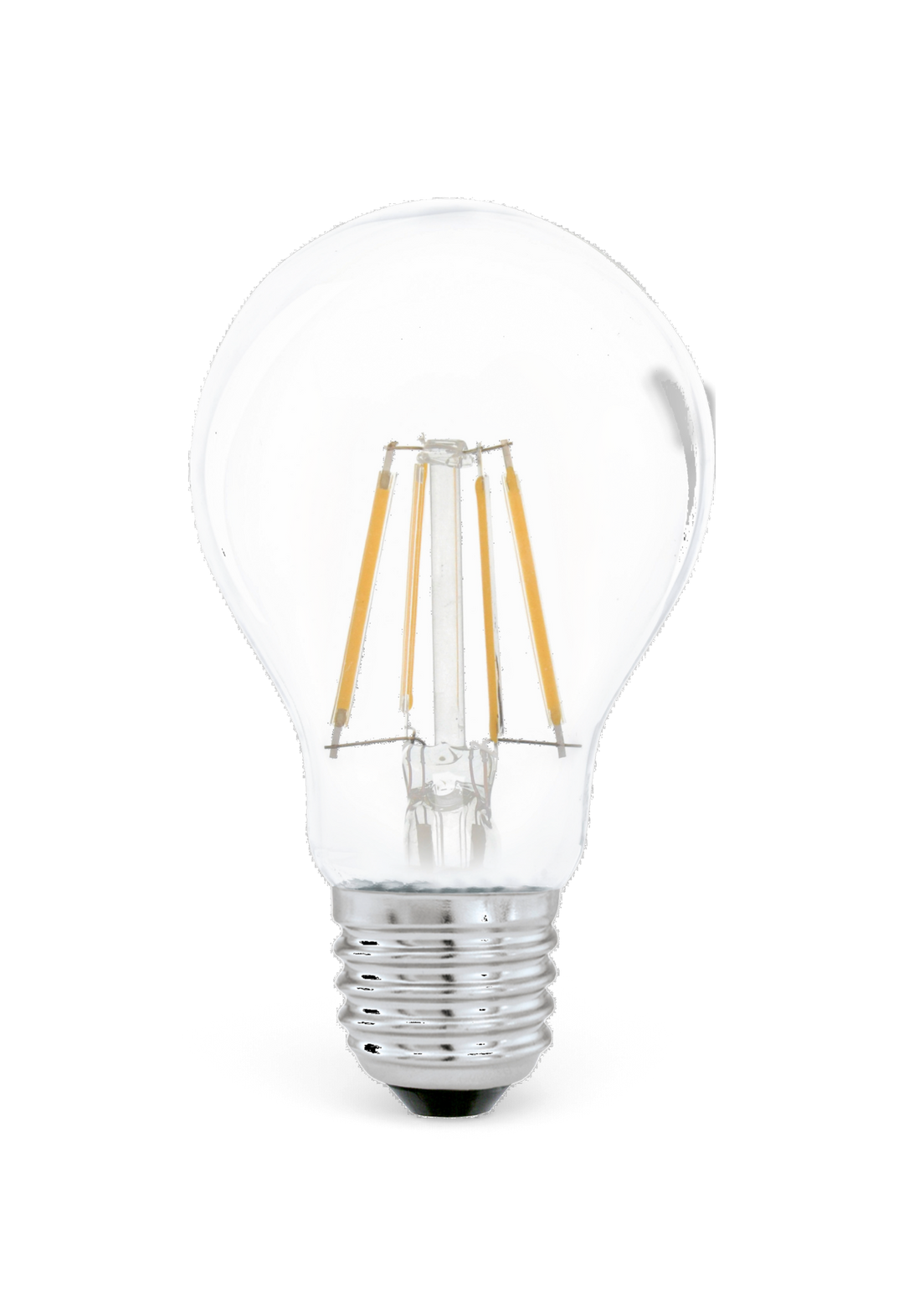 Klar LED filamentpære med E27-fatning.