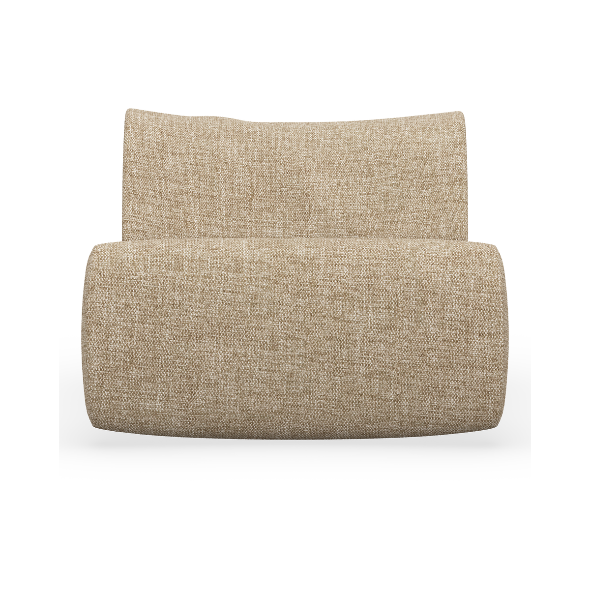 Beigefarvet modulær loungestol i tekstil, set forfra mod hvid baggrund.
