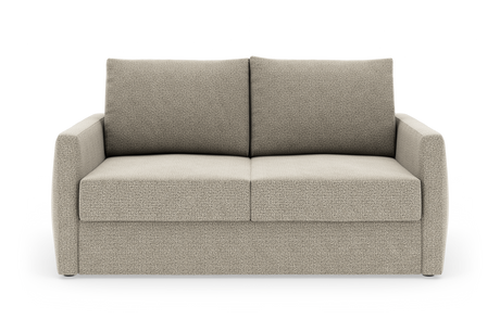 Beige stofsofa med to sæde- og ryghynder, frontvisning på hvid baggrund.