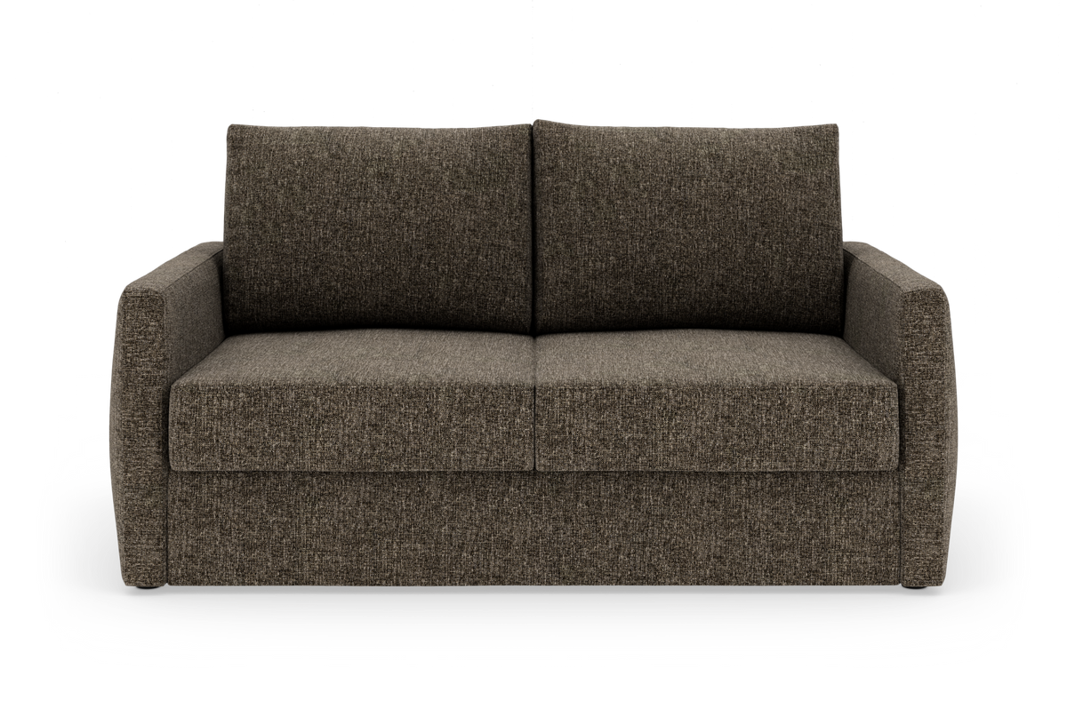 Brun 2-personers sofa set forfra på hvid baggrund.