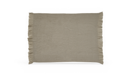 Beige plaid med frynser langs kanterne, frilagt.