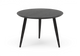 Rundt sort sidebord med tre slanke, tilspidsede ben.