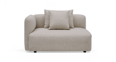 Beige modulær loungedel med to matchende puder, frontvisning mod hvid baggrund.