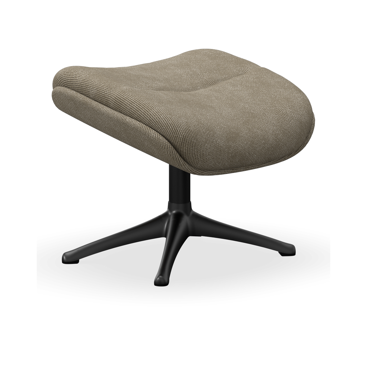 Beige fodskammel med afrundede kanter og sort krydsfod, frilagt produktbillede.