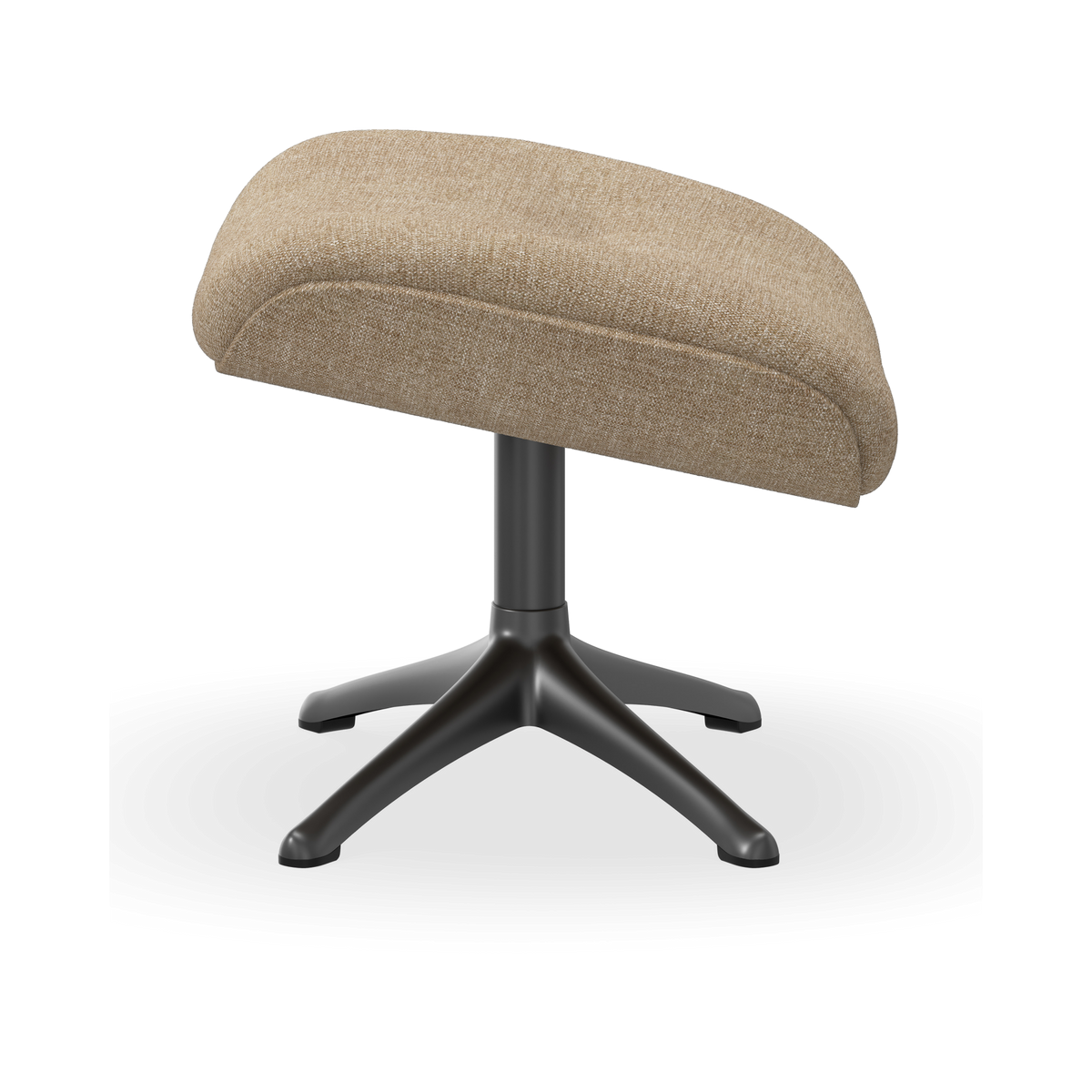 Beige fodskammel med polstret sæde og sort drejefod, produktfoto på hvid baggrund.