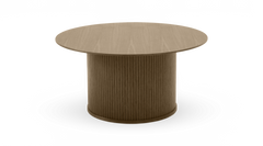 Rundt spisebord i eg med rillet cylindrisk søjlebase.
