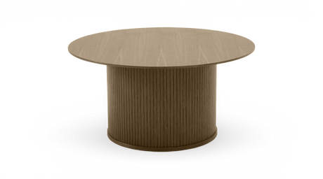Rundt spisebord i eg med rillet cylindrisk søjlebase.