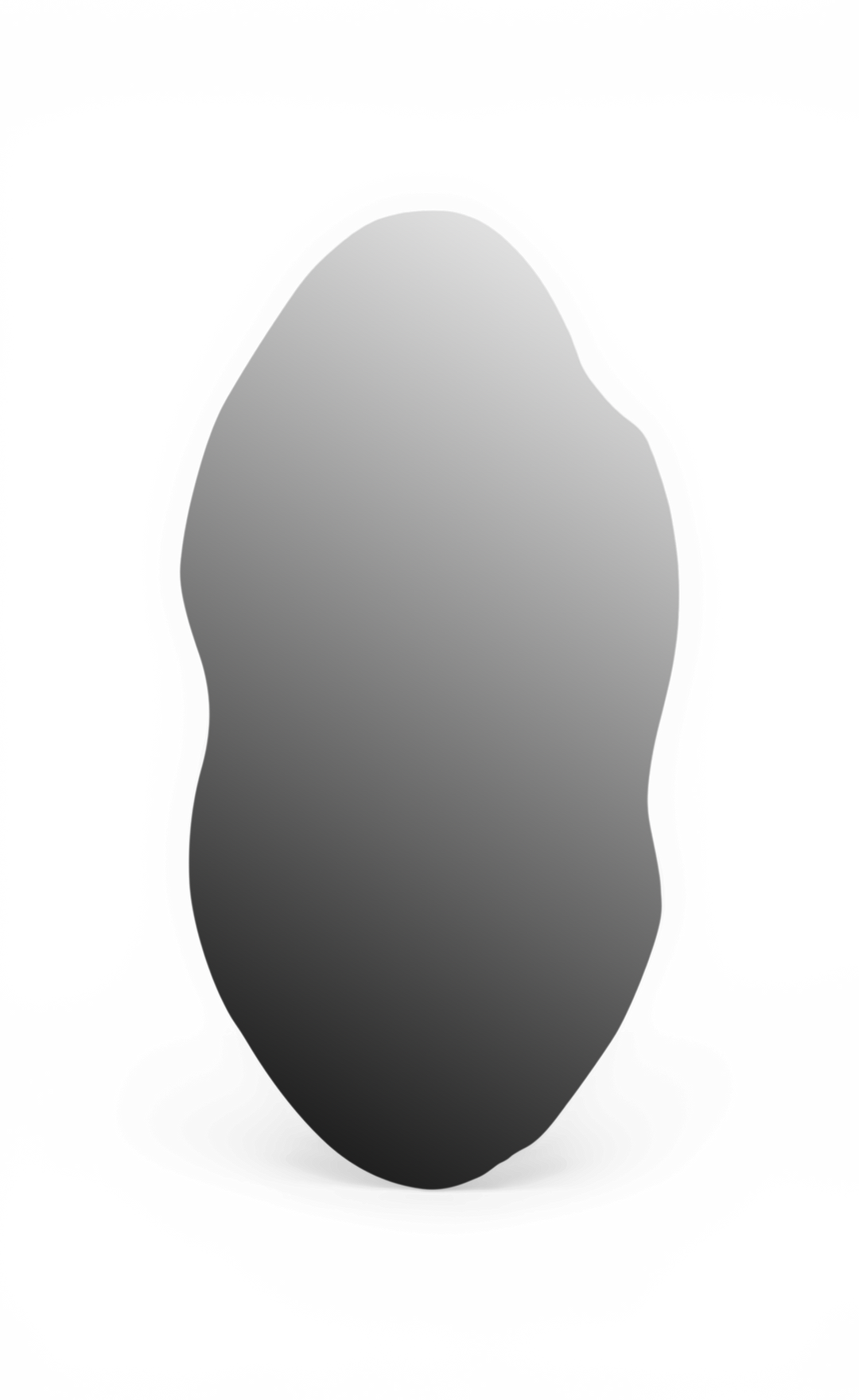 Organisk grå blobform med blød gradient fra lys top til mørk bund på transparent baggrund.