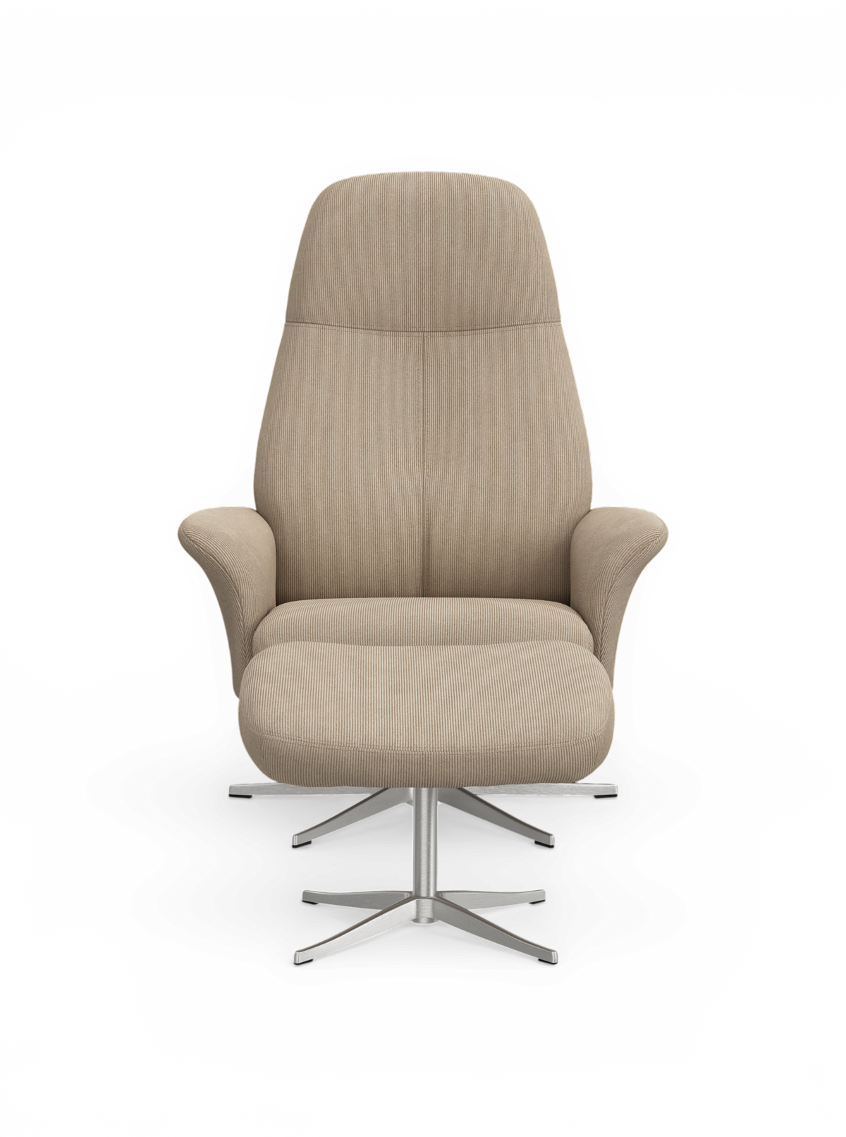 Beige drejestol med høj ryg og metal-stjernefod, frontvisning på neutral baggrund.