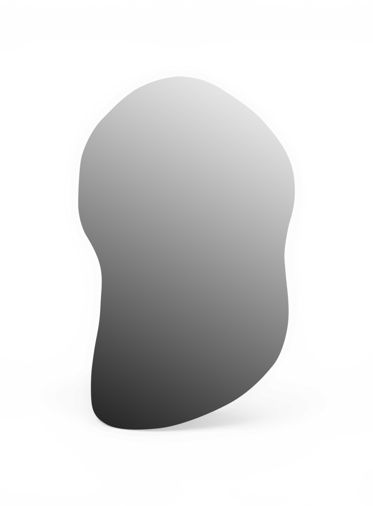 Organisk grå blob med blød gradient fra lys øverst til mørk nederst på sort baggrund.