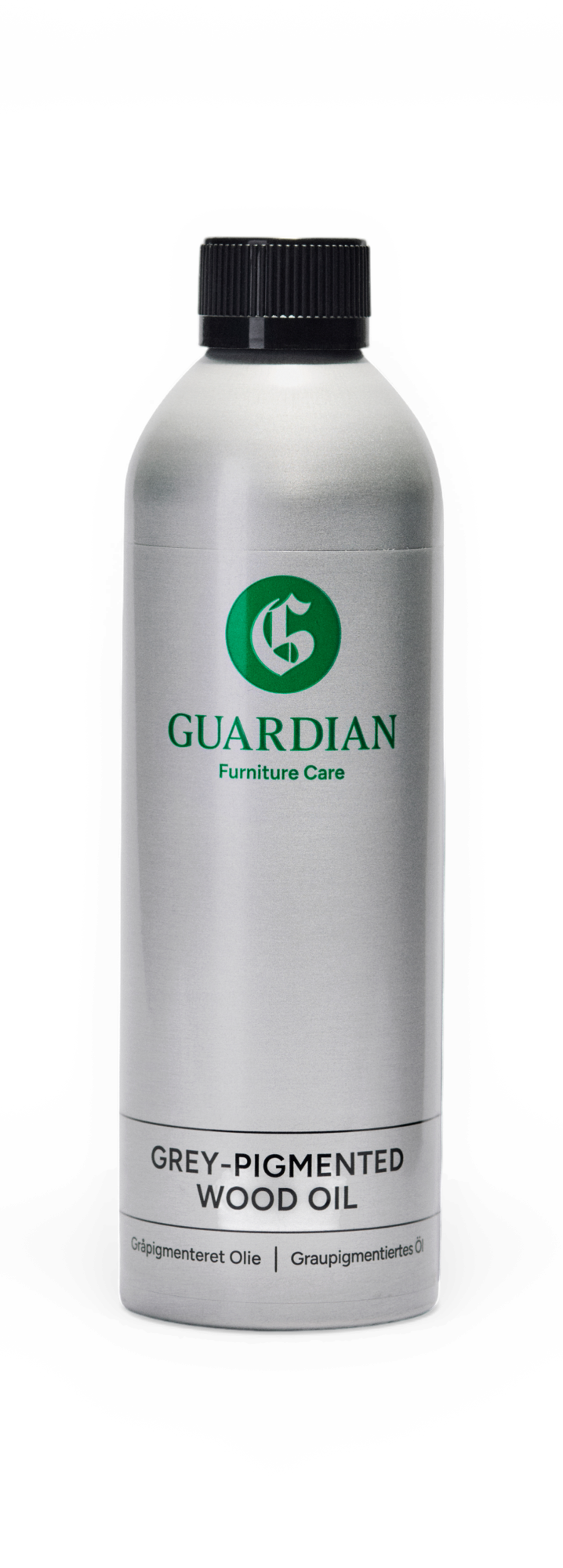 Guardian Furniture Care gråpigmenteret træolie i flaske.