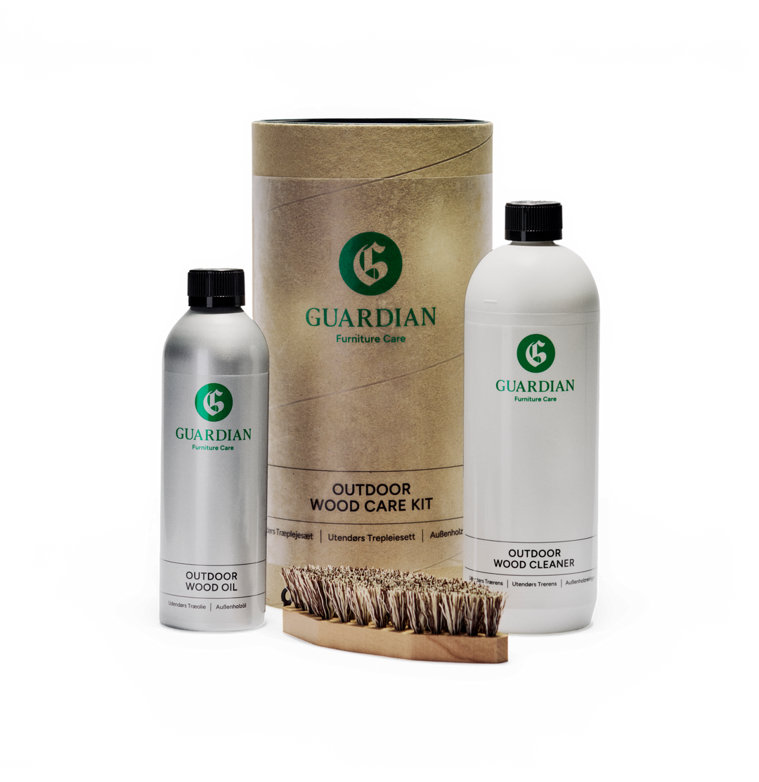 Guardian Furniture Care – Outdoor Wood Care Kit med Outdoor Wood Oil, Outdoor Wood Cleaner og børste.