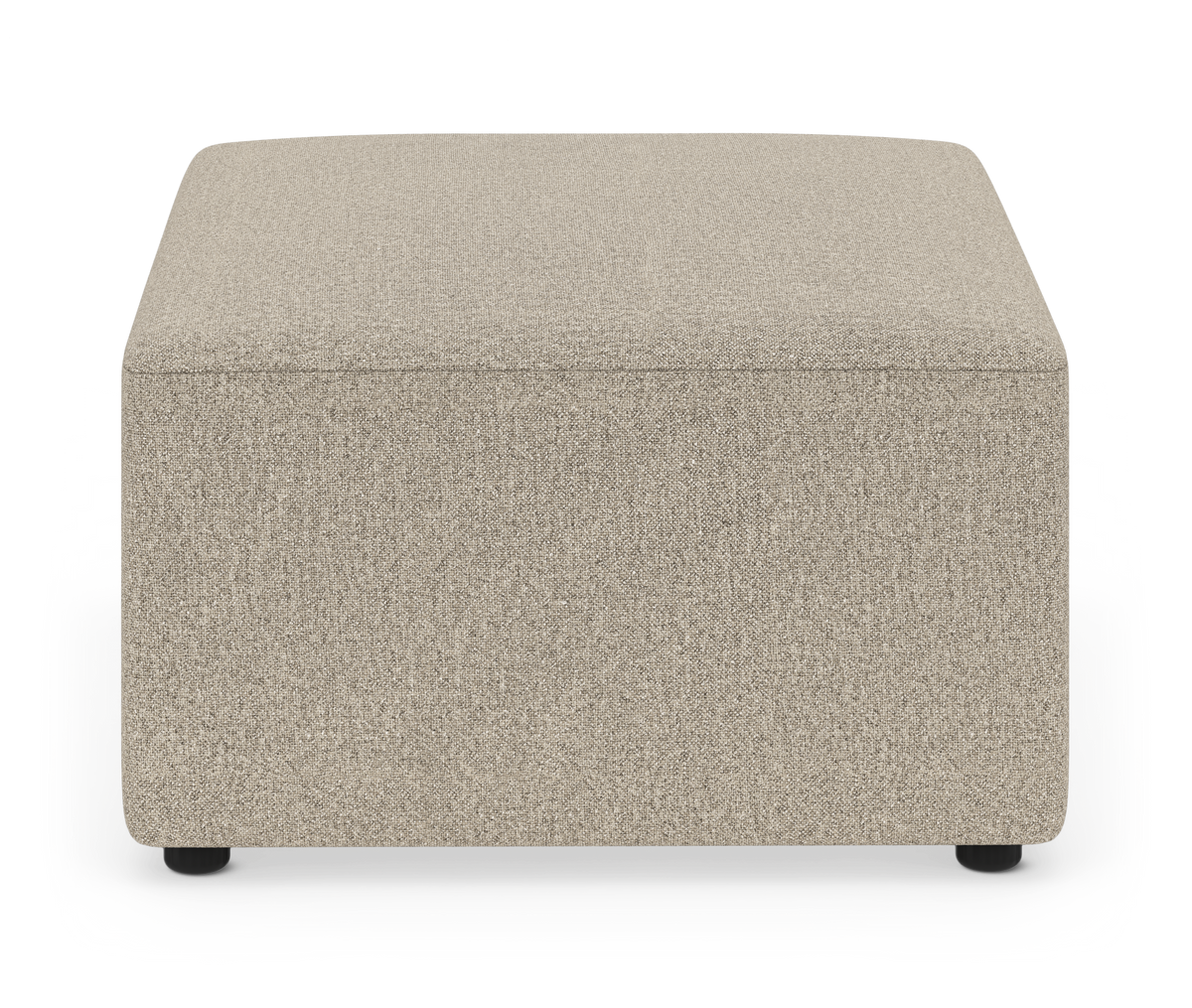 Beige kvadratisk puf i tekstil set forfra.