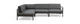 Grå modulopbygget hjørnesofa i stof med metalben, frilagt på sort baggrund.