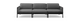 Mørkegrå tresæders sofa med slanke armlæn og rebdetaljer på siderne, set forfra mod sort baggrund.