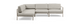 Modulær L‑formet hjørnesofa i lysebeige stof med rebomviklede armlæn, fire siddepladser.