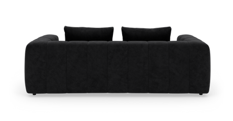 Sort modulsofa med to ryghynder, set lige forfra mod hvid studiebaggrund.