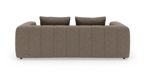 Brun, moderne 3-personers sofa set lige bagfra med to rygpuder i studieopsætning.