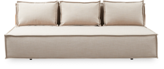 Beige modulsofa med tre rygpuder, frilagt på hvid baggrund.