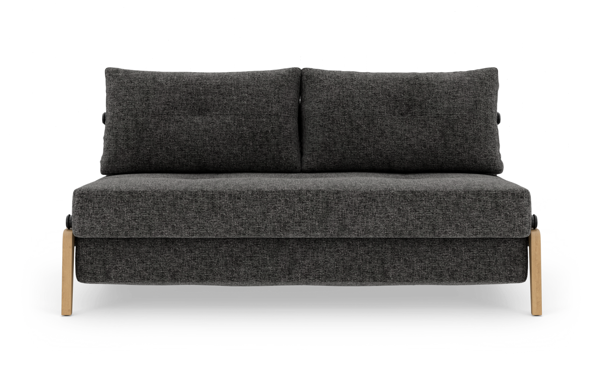 Mørkegrå 2-personers sofa med træben, frontvisning mod hvid baggrund.