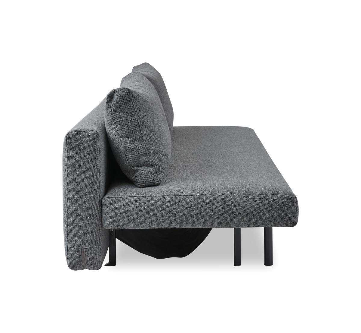 Grå modulsofa set fra siden med to ryghynder, frilagt på hvid baggrund.