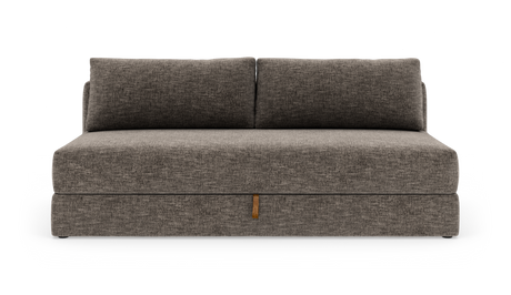 Gråbrun 2-personers sofa i stof, frontvisning på hvid baggrund.