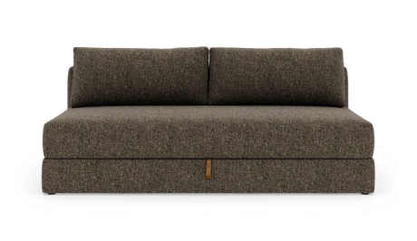 Mørkebrun 2-personers sofa med to ryghynder på hvid baggrund.
