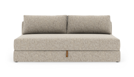 Beige modulsofa med to store ryghynder på hvid studiebaggrund.