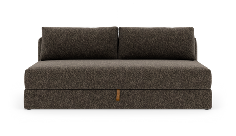 Mørkebrun 2-personers sofa med to ryghynder, fritstående på hvid baggrund.