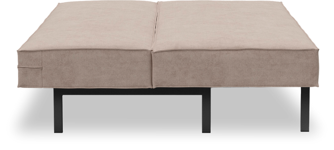 Beige daybed/bænk med sorte metalben, set forfra.