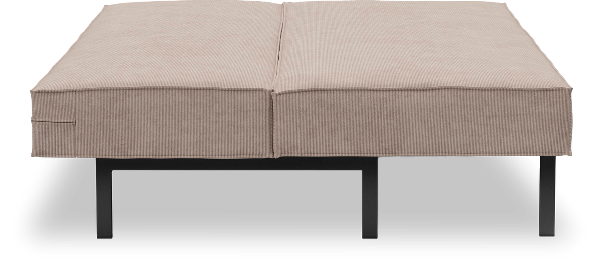 Beige daybed/bænk med sorte metalben, set forfra.