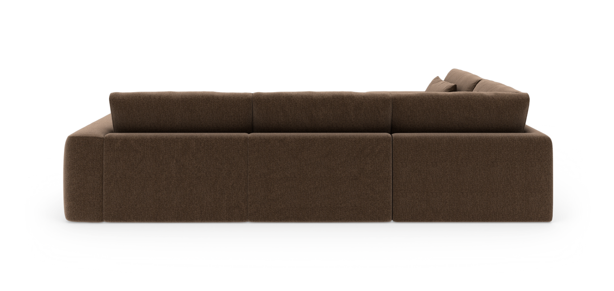 Brun modulsofa set bagfra på hvid studiebaggrund.