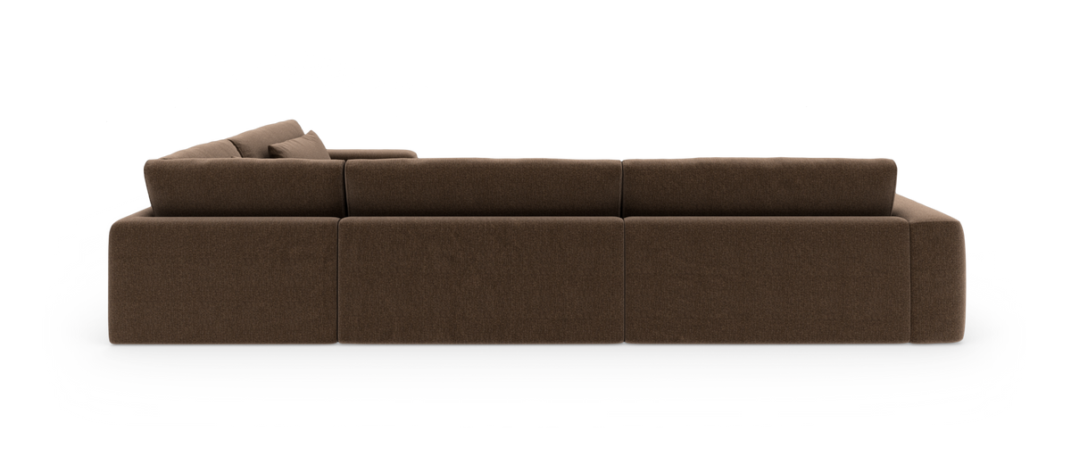 Brun modulsofa set bagfra på hvid studiebaggrund.