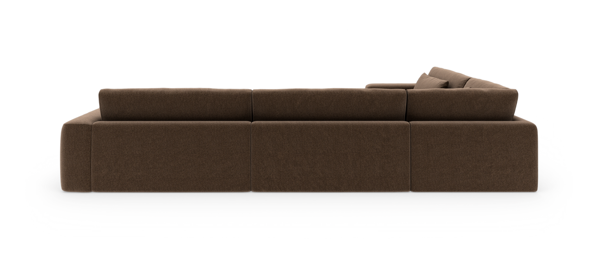 Brun modulsofa set bagfra i studie på hvid baggrund.
