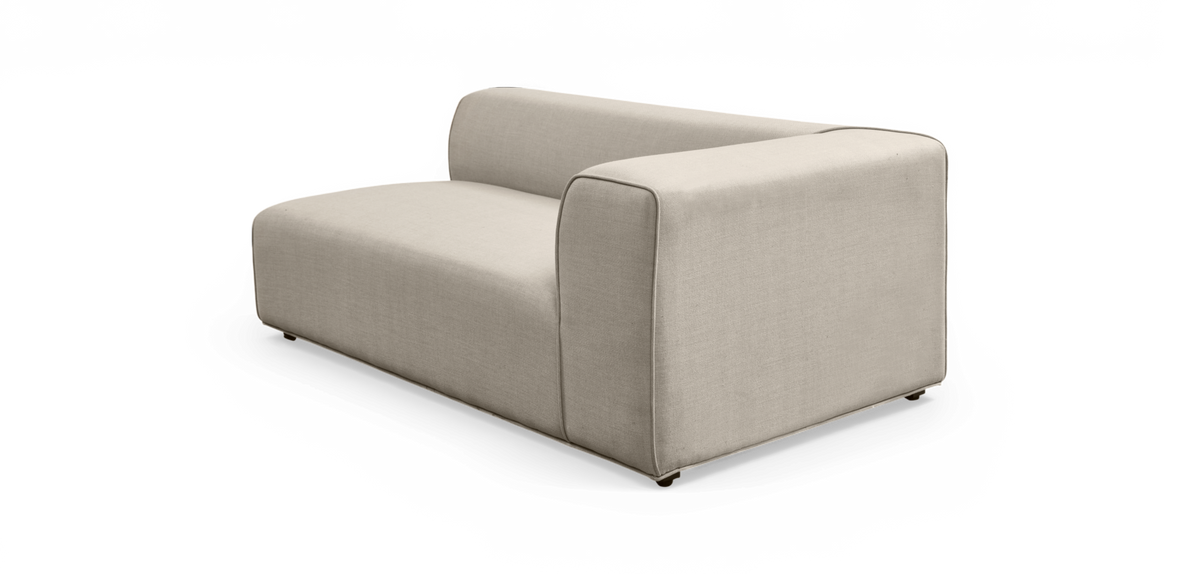 Beige modulsofa med højre armlæn i moderne, minimalistisk design.