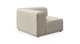 Beige modulsofa i stof – hjørnemodul med lav ryg, frilagt på hvid baggrund.