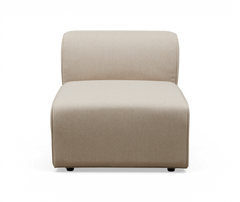 Modulær armløs loungedel i beige stof, frontvisning.
