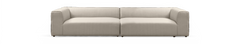 Moderne beige 2-personers sofa med afrundede hjørner, frilagt mod sort baggrund i frontvisning.