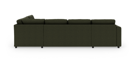 Mørkegrøn modulsofa set bagfra, centreret mod hvid baggrund.